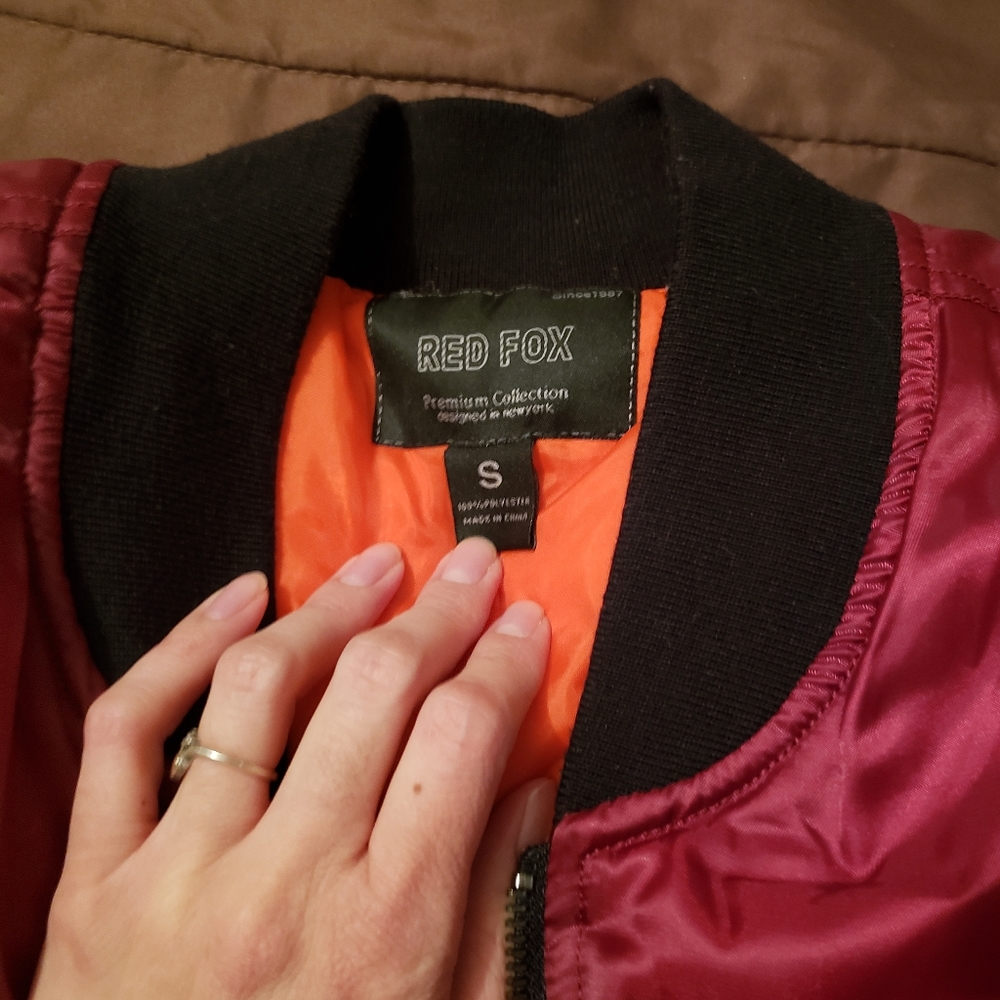 Metallic Burgundy Bomber Jacket - Picture 5 of 5